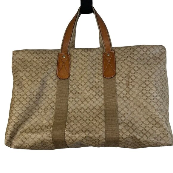 Auth Celine Boston Bag Macadam PVC Leather Canvas M08 Light Brown Monogram XL - Picture 2 of 16